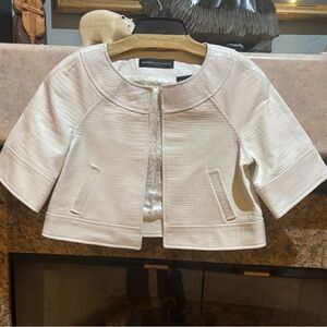 White pebbled leather cropped jacket